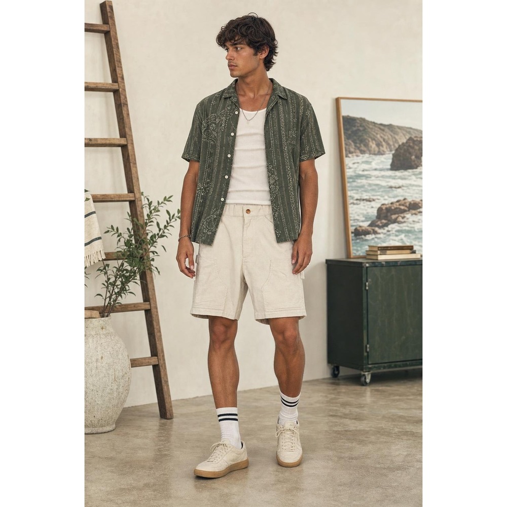 LCKR Painters Corduroy Shorts Mens S Ivory Utility‎ Carpenter Casual
